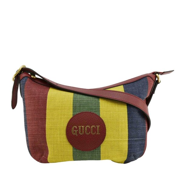 GucciBaiadera Stripe Script Logo Half Moon Canvas Shoulder Bag Multicolor 6264